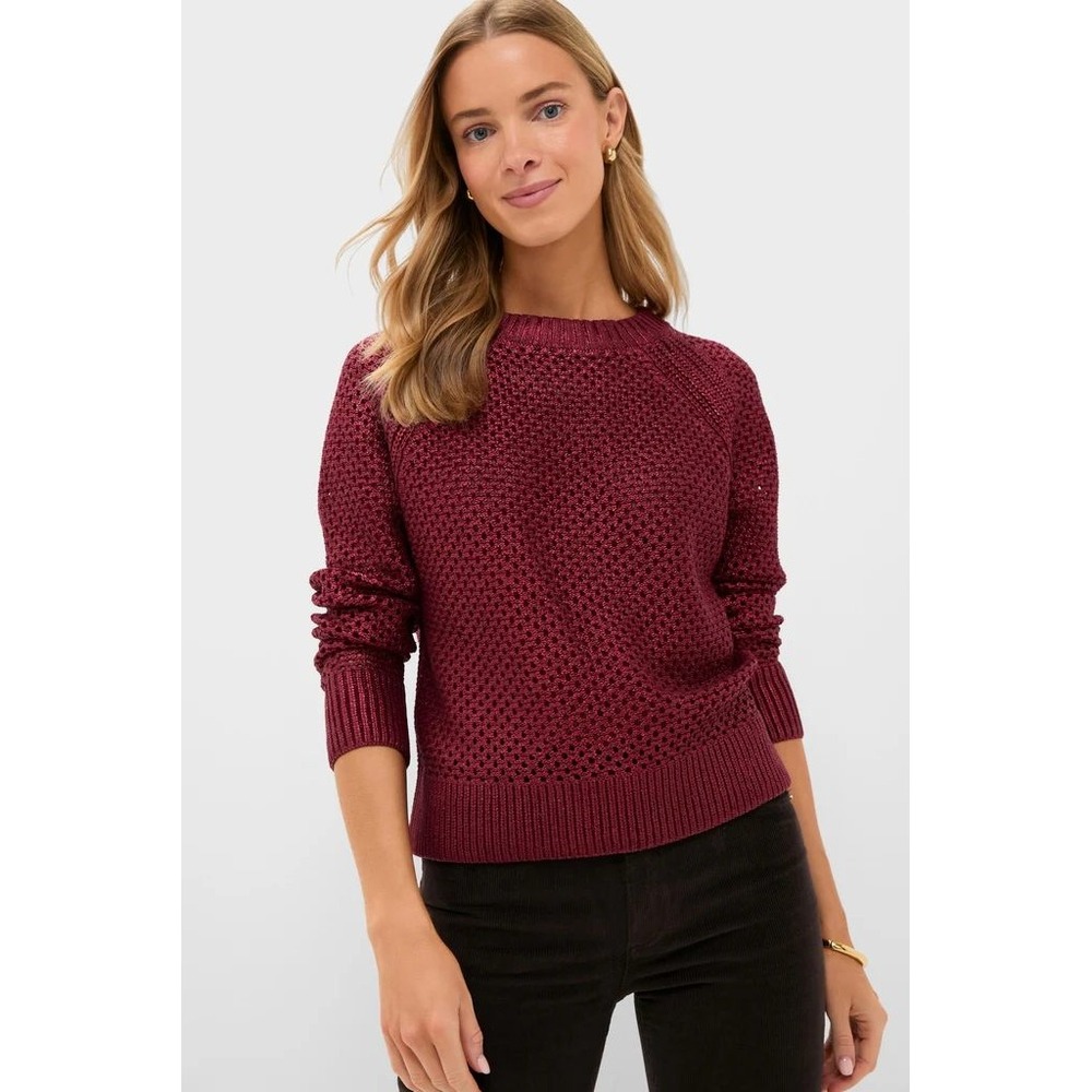 Tuckernuck Goji Berry Crochet Aspen Crewneck Sweater Womens XS‎ NEW